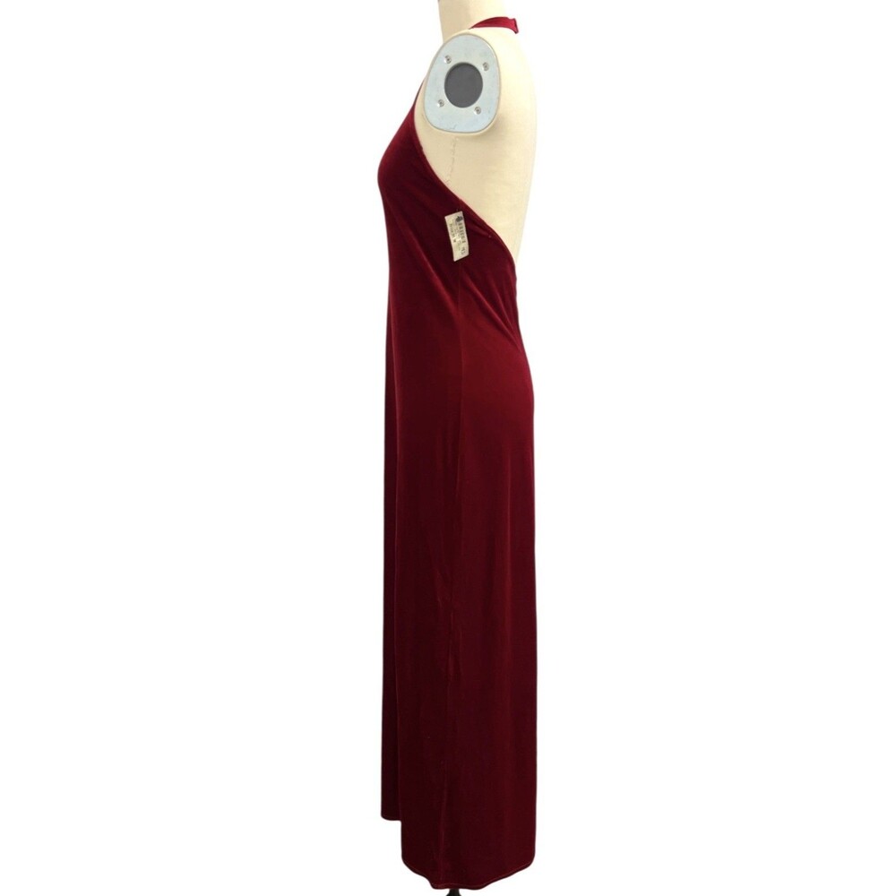 VTG 90s Y2K Laundry Shelli Segal Red Velvet Halter Maxi Dress Open Back NWT Sz M - Picture 8 of 16